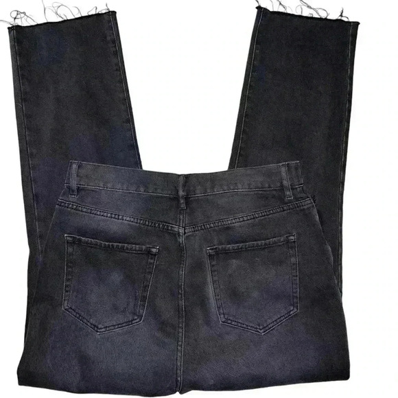 Black distressed button fly size 28 high rise straight jeans - Picture 2 of 13